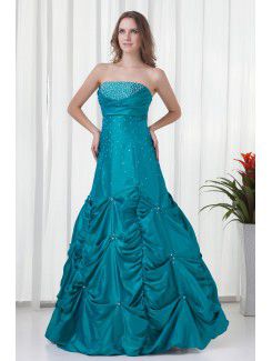 Taffeta Strapless A-line Floor Length Embroidered Prom Dress