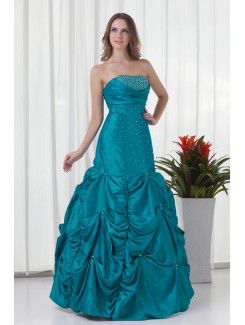 Taffeta Strapless A-line Floor Length Embroidered Prom Dress