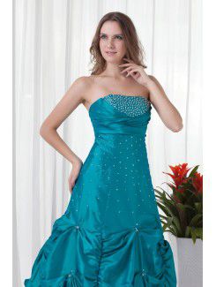 Taffeta Strapless A-line Floor Length Embroidered Prom Dress