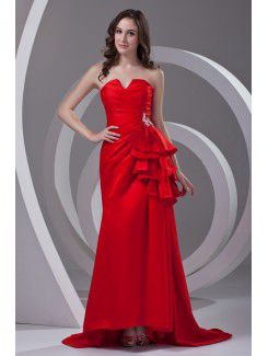 Satin Strapless Sheath Sweep Train Sequins Prom Dress