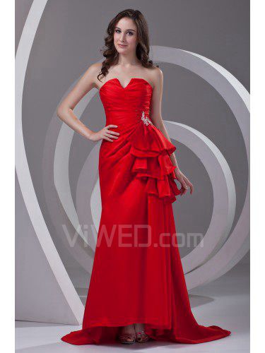 Satin Strapless Sheath Sweep Train Sequins Prom Dress