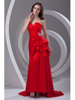 Satin Strapless Sheath Sweep Train Sequins Prom Dress