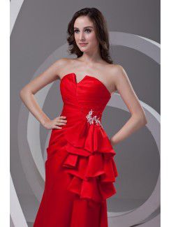 Satin Strapless Sheath Sweep Train Sequins Prom Dress