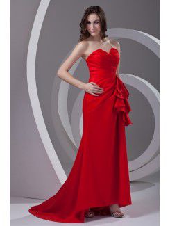 Satin Strapless Sheath Sweep Train Sequins Prom Dress