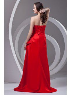 Satin Strapless Sheath Sweep Train Sequins Prom Dress