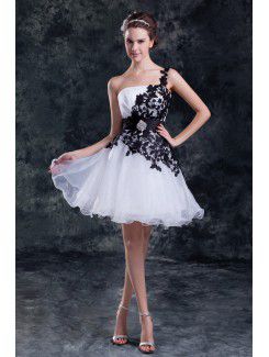 Organza One Shoulder Short Column Embroidered Short Wedding Dress