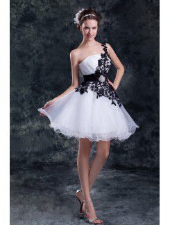 Organza One Shoulder Short Column Embroidered Short Wedding Dress