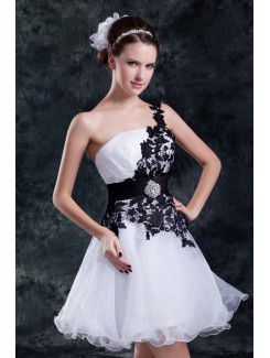 Organza One Shoulder Short Column Embroidered Short Wedding Dress