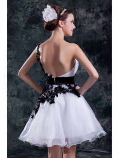 Organza One Shoulder Short Column Embroidered Short Wedding Dress