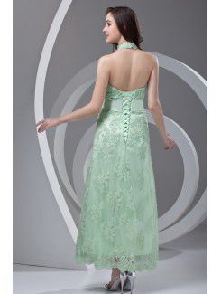 Lace Halter Column Ankle-Length Sash Prom Dress