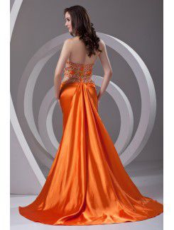 Satin Spaghetti Column Chapel Train Sequins Prom Dress