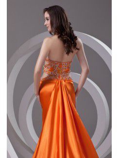 Satin Spaghetti Column Chapel Train Sequins Prom Dress