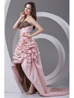 Taffeta Strapless A-line Sweep Train Hand-made Flowers Prom Dress