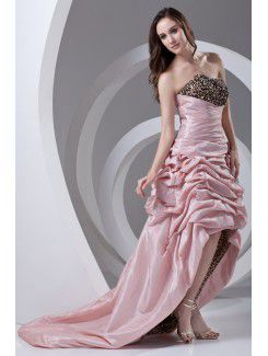 Taffeta Strapless A-line Sweep Train Hand-made Flowers Prom Dress