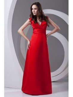 Satin V-Neckline A-line Floor Length Sash Prom Dress