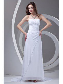 Chiffon Strapless A-line Sweep Train Gathered Ruched Prom Dress