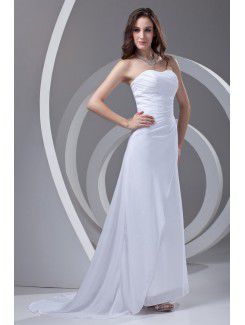 Chiffon Strapless A-line Sweep Train Gathered Ruched Prom Dress