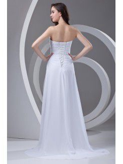 Chiffon Strapless A-line Sweep Train Gathered Ruched Prom Dress