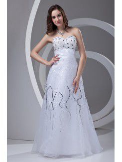 Organza Sweetheart A-line Floor Length Sequins Prom Dress