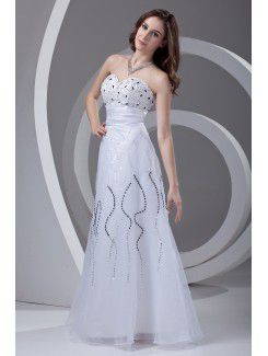 Organza Sweetheart A-line Floor Length Sequins Prom Dress