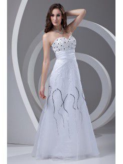 Organza Sweetheart A-line Floor Length Sequins Prom Dress