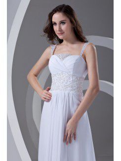 Chiffon Straps A-line Sweep Train Embroidered Prom Dress