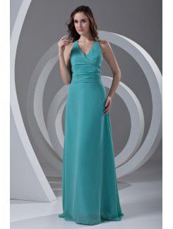 Chiffon v-hals kolonne ladlængde prom dress