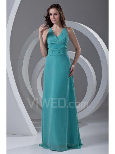 Chiffon v-hals kolonne ladlængde prom dress