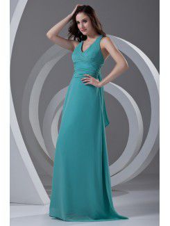 Chiffon V-Neckline Column Floor Length Prom Dress