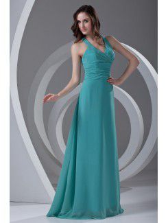 Chiffon V-Neckline Column Floor Length Prom Dress