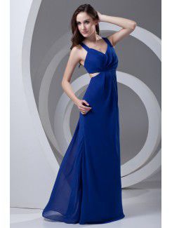 Chiffon V-Neckline Column Floor Length Prom Dress