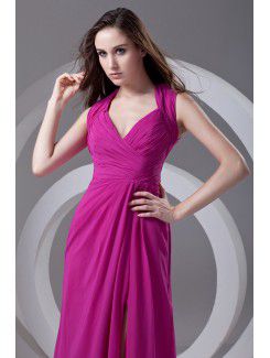 Chiffon V-Neckline Column Floor Length Prom Dress