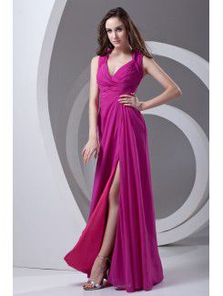 Chiffon V-Neckline Column Floor Length Prom Dress