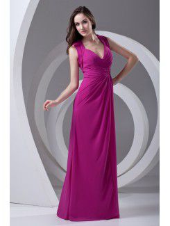 Chiffon V-Neckline Column Floor Length Prom Dress