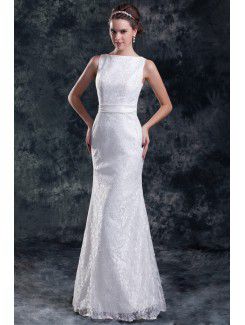 Pizzo cinghie floor-lunghezza guaina abito da sposa ricamato