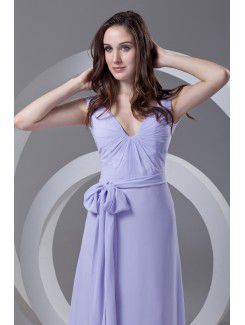 Chiffon V-Neckline Column Ankle-Length Sash Prom Dress