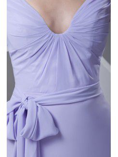 Chiffon V-Neckline Column Ankle-Length Sash Prom Dress