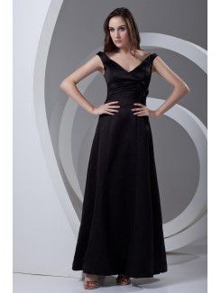 Satin v-hals kolonne ladlængde prom dress