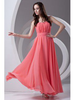 Chiffon Strapless Column Floor Length Sash Prom Dress