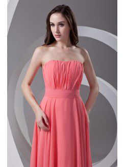 Chiffon Strapless Column Floor Length Sash Prom Dress