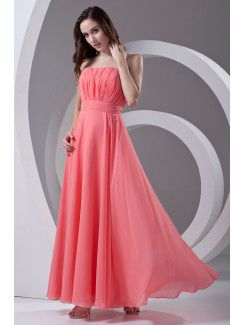 Chiffon Strapless Column Floor Length Sash Prom Dress