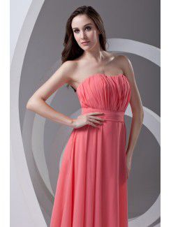 Chiffon Strapless Column Floor Length Sash Prom Dress