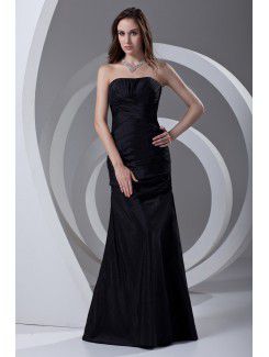 Taffeta Strapless Sheath Floor Length Crisscross Ruched Prom Dress