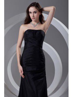 Taffeta Strapless Sheath Floor Length Crisscross Ruched Prom Dress