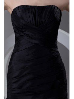 Taffeta Strapless Sheath Floor Length Crisscross Ruched Prom Dress