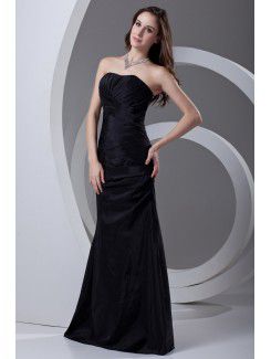 Taffeta Strapless Sheath Floor Length Crisscross Ruched Prom Dress