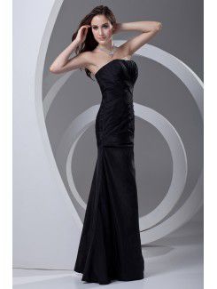 Taffeta Strapless Sheath Floor Length Crisscross Ruched Prom Dress