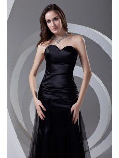 Satin and Net Sweetheart Sheath Sweep Train Prom Dress