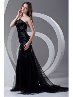 Satin and Net Sweetheart Sheath Sweep Train Prom Dress