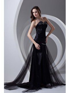 Satin and Net Sweetheart Sheath Sweep Train Prom Dress